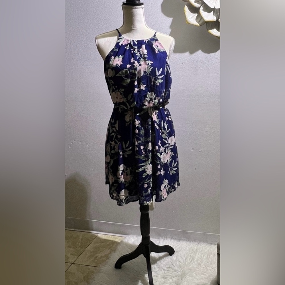 Blue Rain Navy Floral Mini Dress Spaghetti Strap